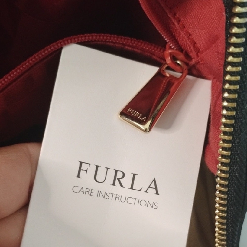 Furla Patriotic Red Off White Stripes Canvas and Black Jelly Bottom Handbag - Picture 9 of 11